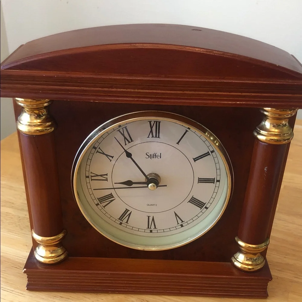Stiffel Brown and Gold Mantel Clock - Classic Home Wall Decor